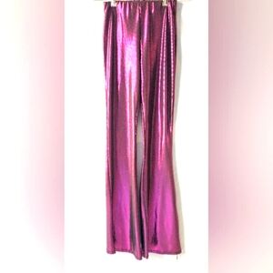 PAPEROC - Metallic Fushia on Black Lightweight Flare Bottom Pants - XS